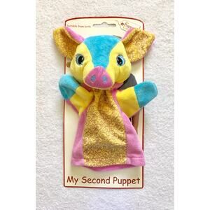 New Pig My Second Puppet by The Puppet Company Yellow Pink Blue Fuzzy Fabric
